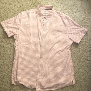 Men’s Pink and White Gingham Short Sleeved Casual Dress Shirt XL/Slim Fit